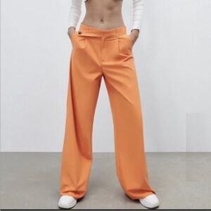 Zara Vibrant Orange  Pumpkin Full length Asymmetrical Waist Wide-Leg Pants M